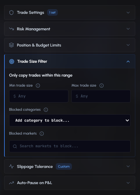 Trade Size Filter